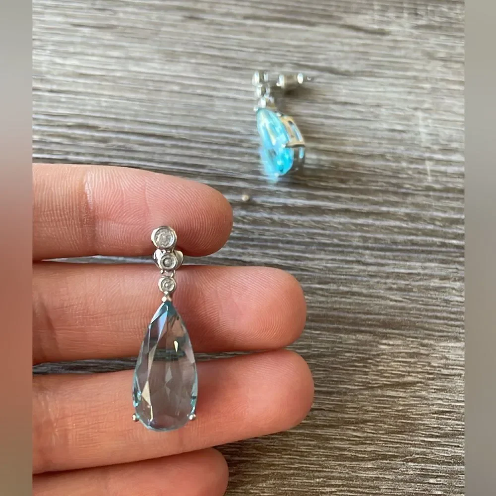 Blue stone drop earrings A76 - Picture 4 of 4